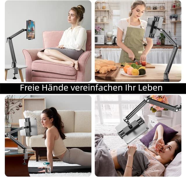 Detalle 2 de Feising Aluminium Tablet-Halterung mit Schwenkarm (360°) für iPad & Galaxy – bis 15,6 Zoll