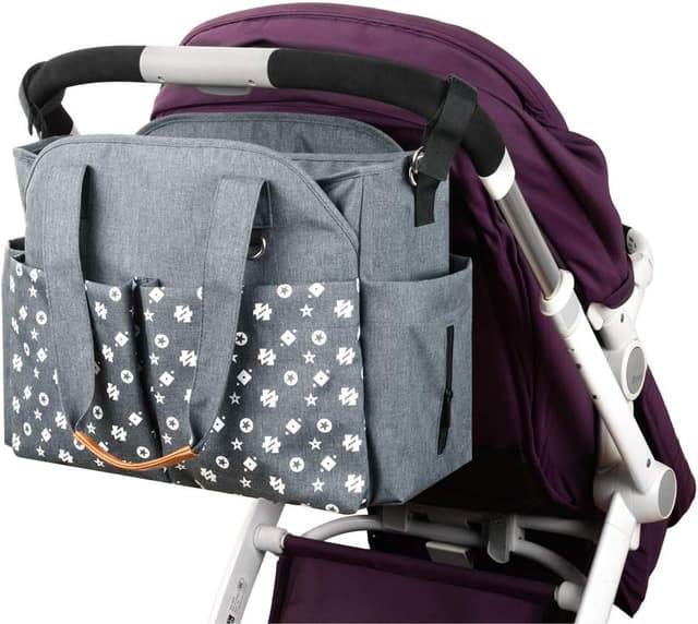 Thumbnail 6 de Homlynn sac à langer fourre-tout gris avec sangles de landau, 12 poches
