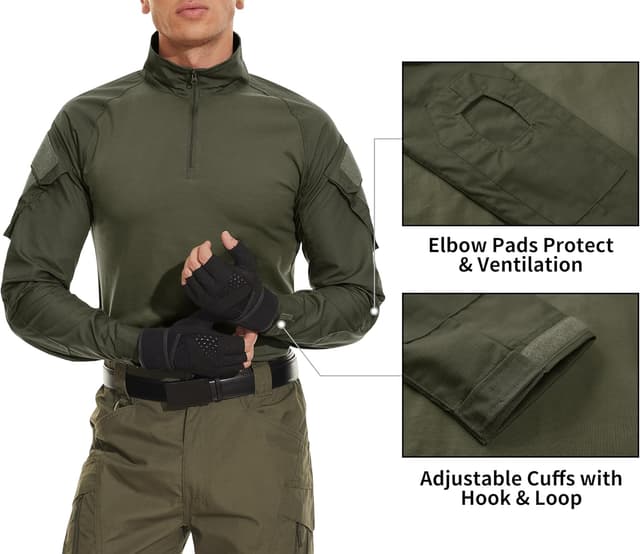 Detalle de TACVASEN Slim Fit Herren Baumwollhemd Outdoor Military T-Shirt mit Tasche