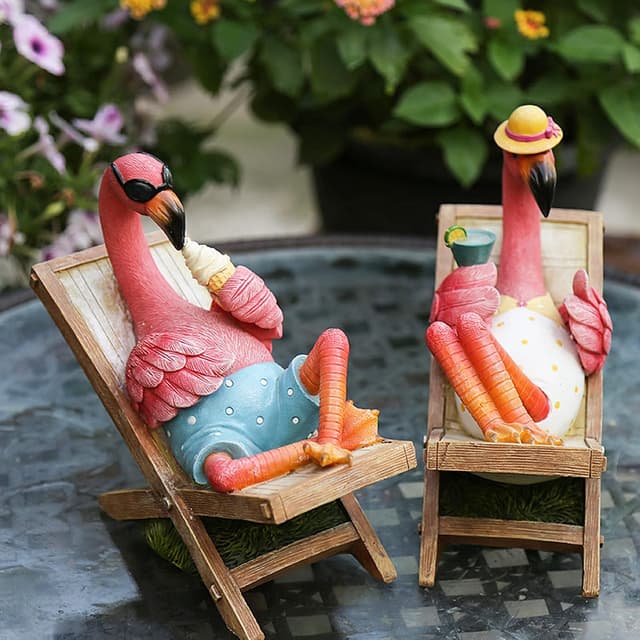 Detalle de MUAMAX rosafarbener Flamingo-Gartenstatue aus Resin für Terrasse, Hof und Schreibtisch