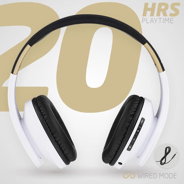 Thumbnail 6 de PowerLocus Bluetooth over-ear headphones with mic, microSD/TF and foldable design (Black/White)