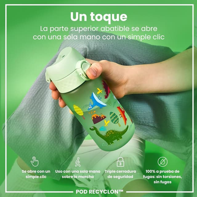 Thumbnail 3 de ion8 Botella Infantil Dinosaurios 350ml 🦖 Sin BPA, Fugas y Fácil de Limpiar