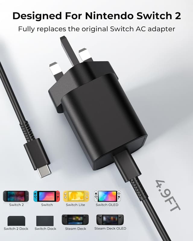 Detalle de Antank Switch 2 60W AC Adapter (USB‑C) fast charger replacement for Nintendo Switch 2 and dock