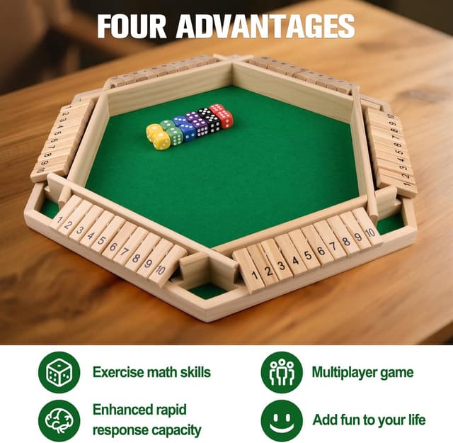 Detalle de Havnidy Shut the Box : jeu de dés classique en bois pour 6 joueurs