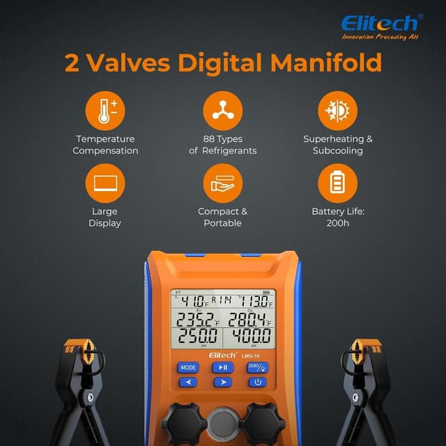 Detalle de Elitech Digital Manifold Gauge LMG-10 (2-Way Valve) for HVAC/R Service