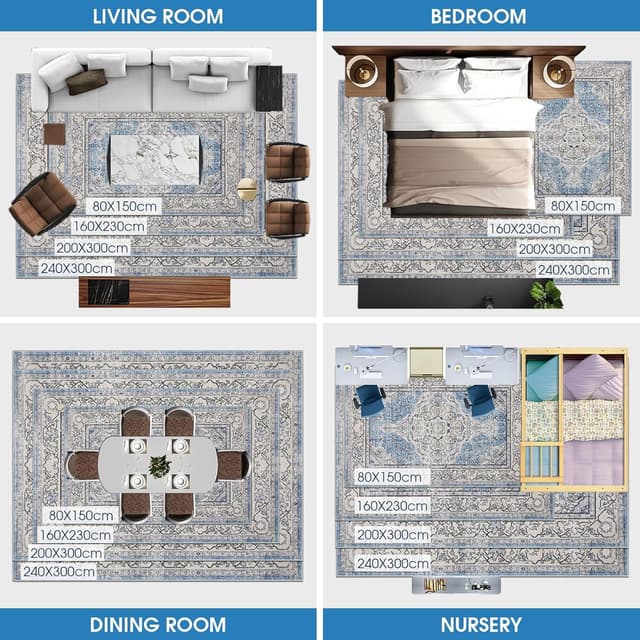 Detalle de Tapis salon vintage Vasip, poil ras lavable en machine 160x230 cm