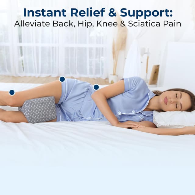 Detalle de 5 STARS UNITED Knee Pillow for Side Sleepers (Memory Foam) – Hip Pain Relief, Between-Legs Cushion for Sciatica & Lower Back Pain, Grey