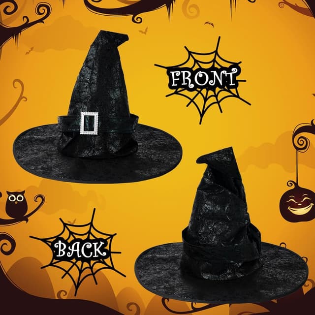 Detalle de Aomig Hexenhut Schwarz – Zaubererhut als Kostüm-Zubehör für Halloween, Cosplay & Deko