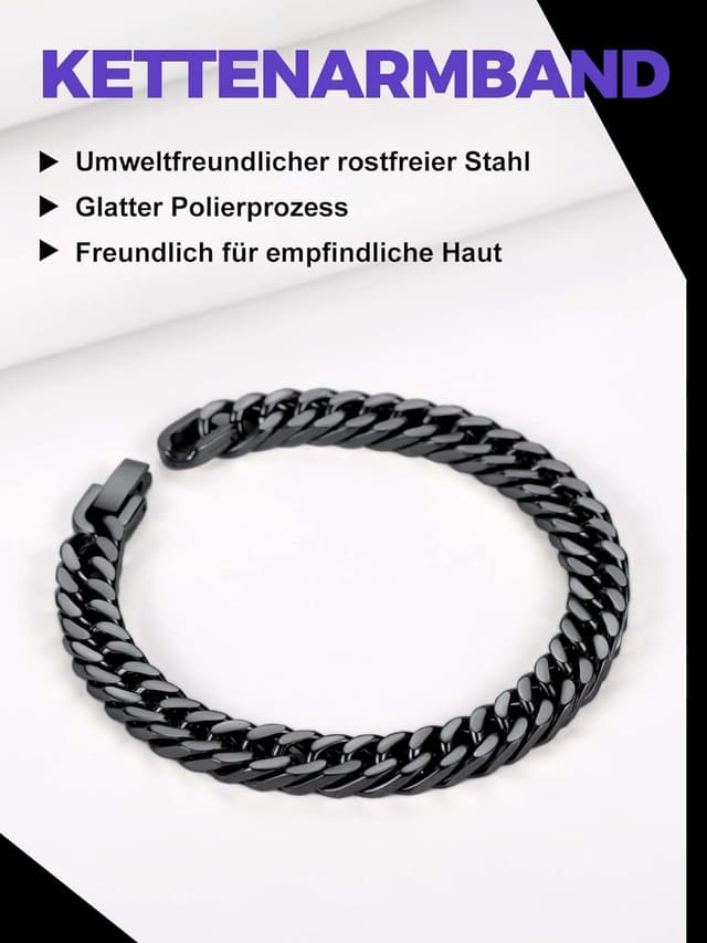 Detalle 2 de Richsteel Herrenarmband aus Edelstahl im Cuban-Gliederstil (316L) – 8/12/17 mm breit, 19/21/23 cm lang in Silber/Gold/Schwarz