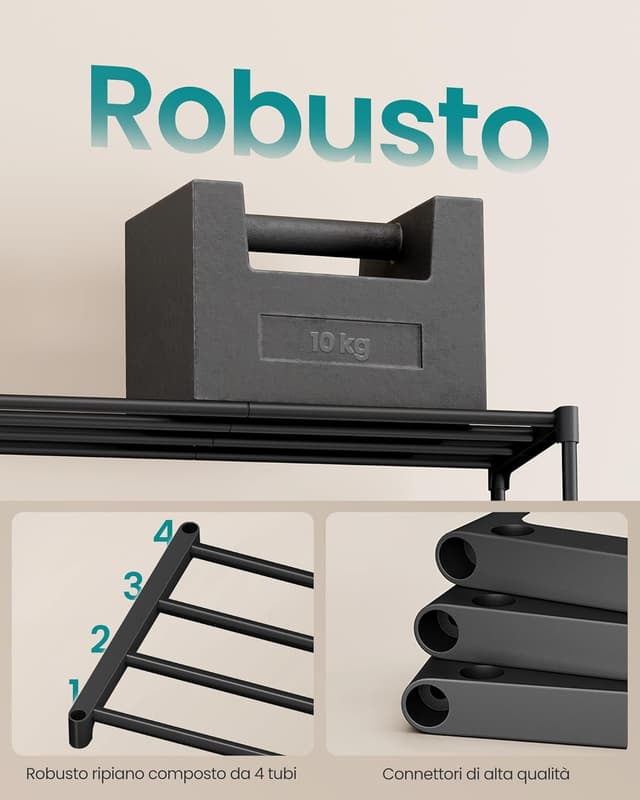 Detalle 2 de SONGMICS Scarpiera slim LSA112BH01 con 2 ripiani, impilabile in metallo (30 x 45 x 31 cm)