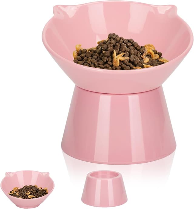 Detalle de Katzennapf Futternapf Katze erhöht mit 15° Neigung – Anti-Erbrechen, MF-Harz, Rosa