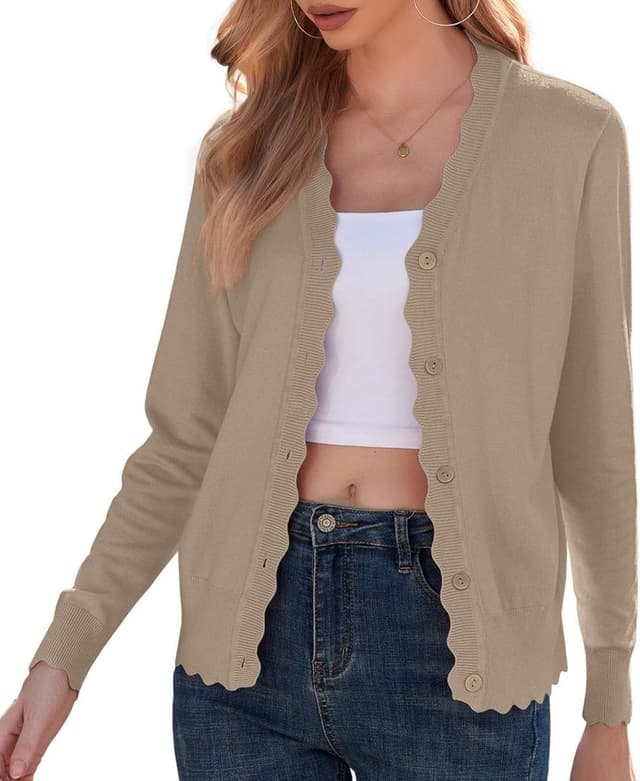 Detalle de GRECERELLE Strickjacke Damen mit Knöpfen und V-Ausschnitt – leichte Cardigan mit Spitze