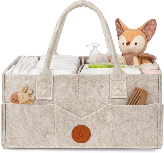 Detalle de Maliton Wickeltisch Organizer „Wickel-Caddy“ aus Filz (Khaki) mit herausnehmbaren Fächern