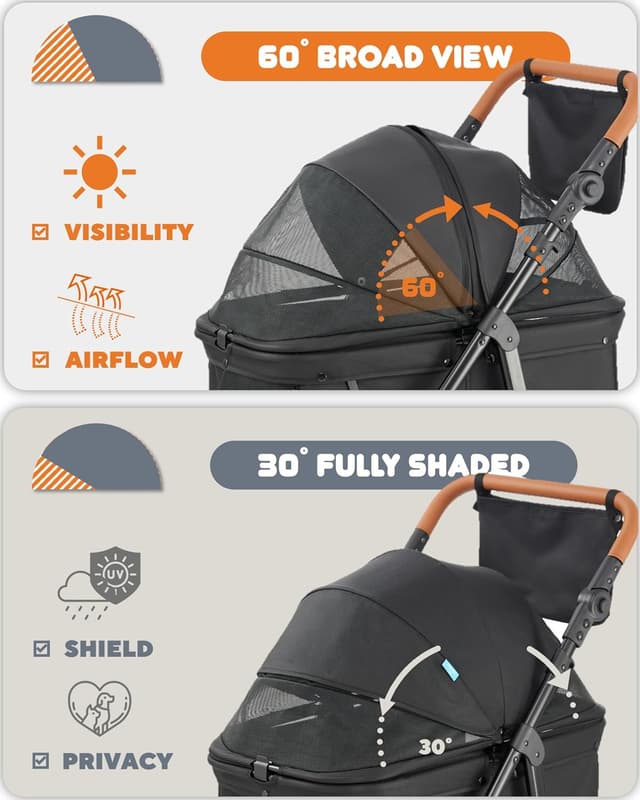 Detalle de Zoosky Medium Dog Stroller (up to 66 lbs) with All-Terrain Wheels, Adjustable Handle & Canopy