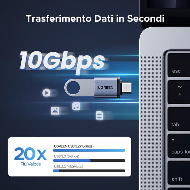 Detalle de UGREEN Adattatore USB-C a USB-A 3.2 10 Gbps (4 pezzi) OTG maschio-femmina