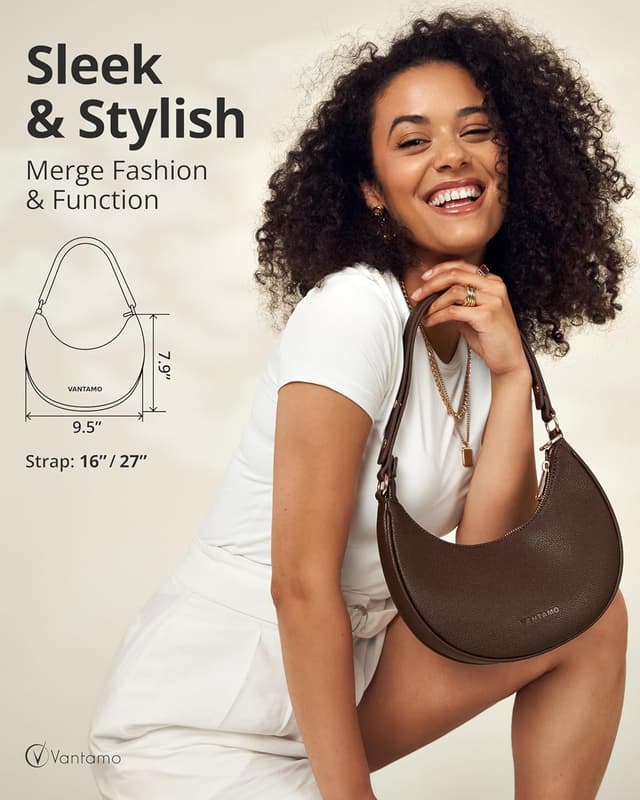 Detalle 2 de Vantamo Crescent Bags for Women Half Moon Clutch Purse with RFID Protection