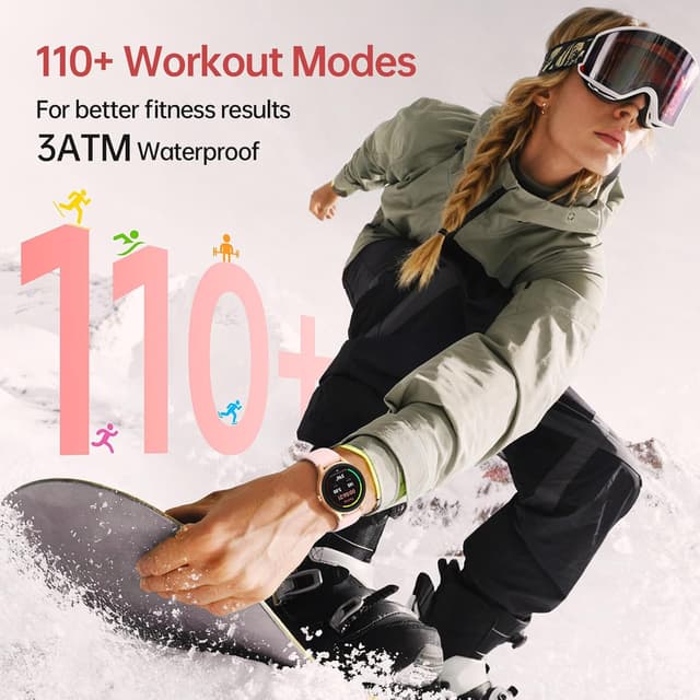 Detalle de Women’s Smart Watch with AI Voice & Bluetooth Calls, 1.27” HD Fitness Tracker (Pink) — IP68, 110+ Sports Modes