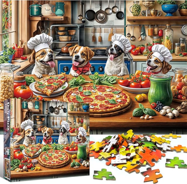 Thumbnail 1 de Puzzle 1000 Teile Pizza Abend für Hunde