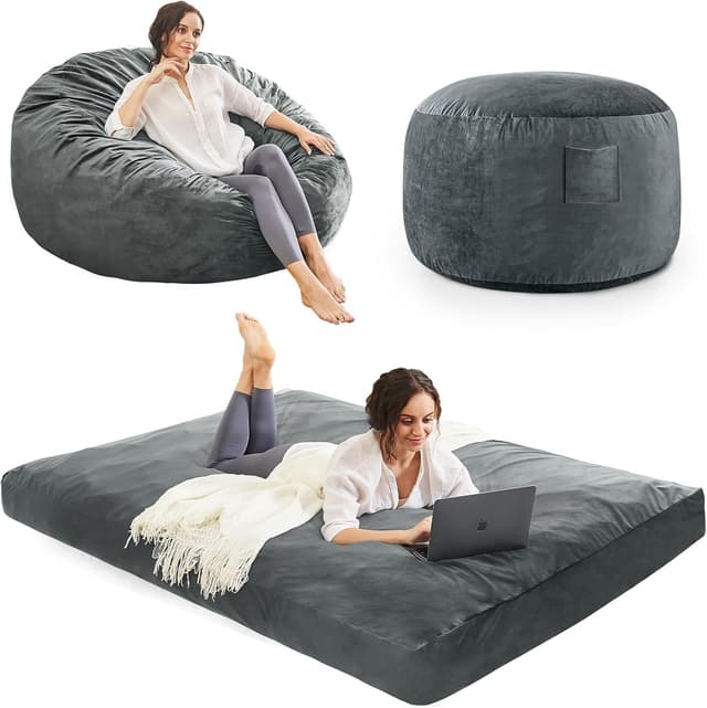 Detalle de ILPEOD Bean Bag Chair 100% Convertible Bed