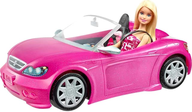 Detalle de Barbie DJR55 sparkly pink 2-seater convertible car playset with fashion doll