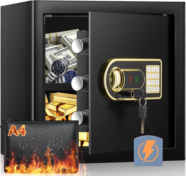 Detalle de Mejasg Safe Tresor Feuerfest 45L mit Feuerfestem, Wasserdichtem Dokumentenbeutel