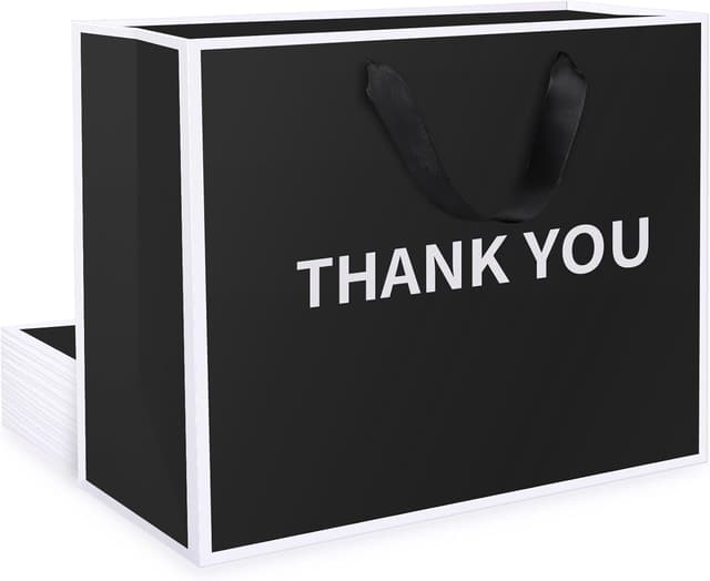Detalle de EUSOAR Thank You Bags (10 Pack) Thick Black Paper Gift Bags, Medium M with Handles