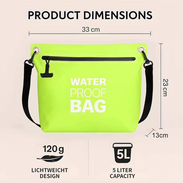 Detalle 2 de BLUEVER Wasserdichte Tasche (Dry Bag) mit luftdichtem Reißverschluss – 4L für Outdoor, Camping, Strand & Kajak