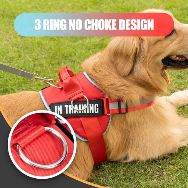 Detalle de 3 Ring No Pull Dog Harness with Reflective Oxford Vest, 3 Leash Clips and Training Patches
