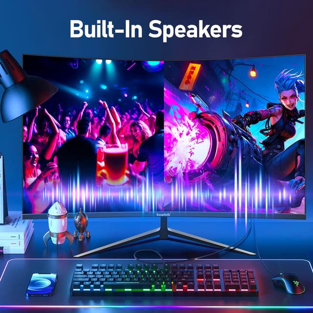 Detalle de Gawfolk Curved Monitor 27 Zoll (1800R), 100 Hz mit Lautsprechern, 1080p, VA, HDMI & DP, VESA