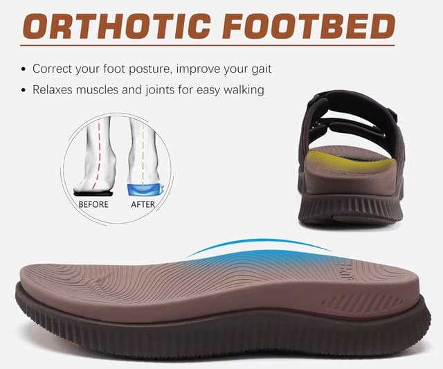 Detalle de KuaiLu Men’s Orthotic Athletic Slide Sandals with Arch Support & Adjustable Strap