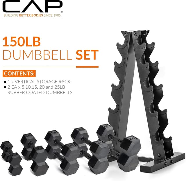 Thumbnail 1 de CAP Barbell 150 lb Hex Dumbbell Set with Rack ๐