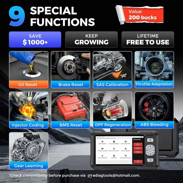 Detalle 2 de KINGBOLEN OBD2 Scanner S608 (S608) — Bidirectional Scan Tool for ABS/SRS/Transmission/Engine with Hot Resets & Lifetime Updates