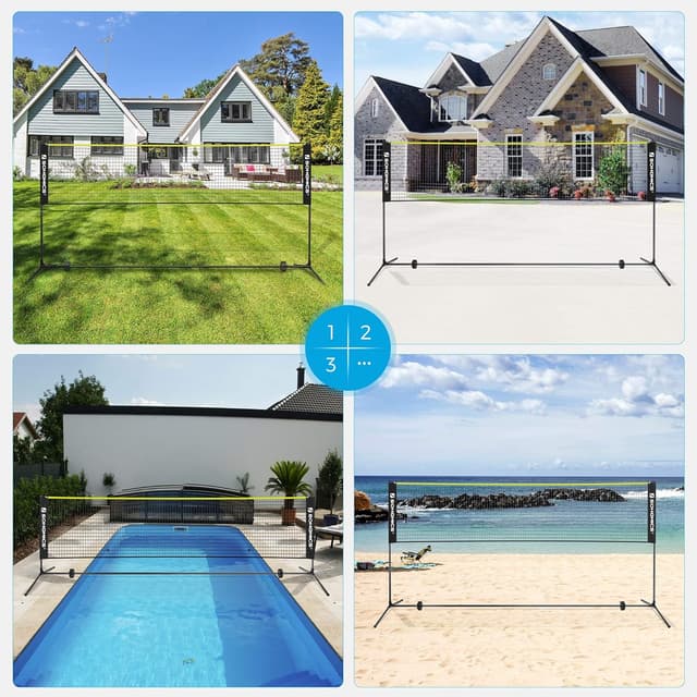 Detalle de SONGMICS filet de badminton 3 m avec hauteur réglable (ensemble portable)