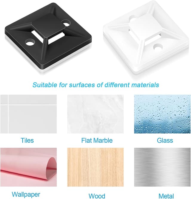 Detalle 2 de 100x Klebesockel für Kabelbinder 18 x 18 mm – selbstklebende Kabelbinderhalter mit Schraubenloch, schwarz