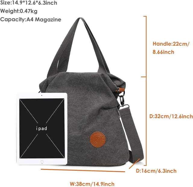 Detalle 2 de Myhozee Damen Canvas Handtasche & Umhängetasche – geräumige Crossover-Strandtasche für Alltag, Schule und Reisen
