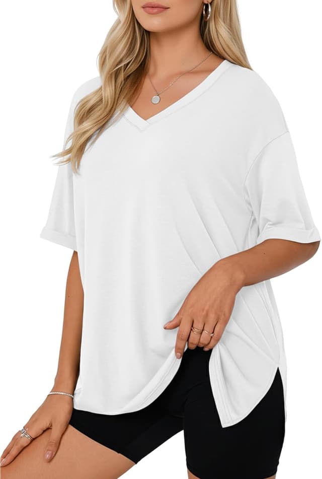 Detalle 2 de Cuptacc Oversized T-Shirt Damen V-Ausschnitt