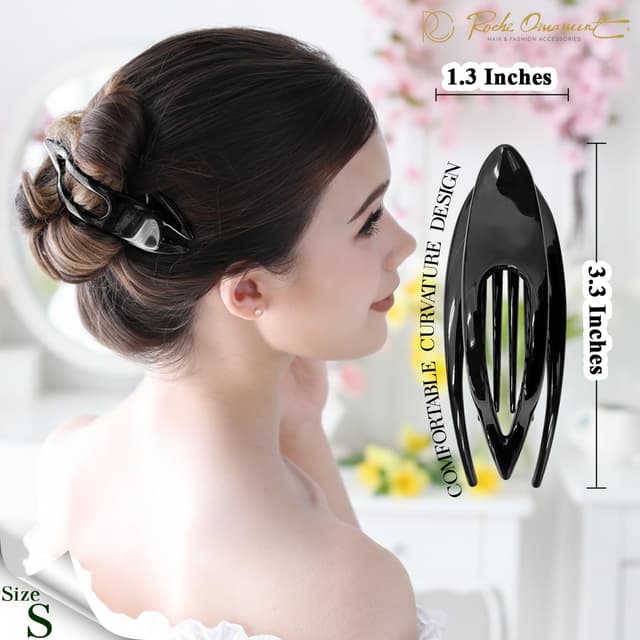 Detalle de RC ROCHE Französische Haarspangen (6er-Set, klein) – gewellt, fester Halt, flache Clips in Schwarz