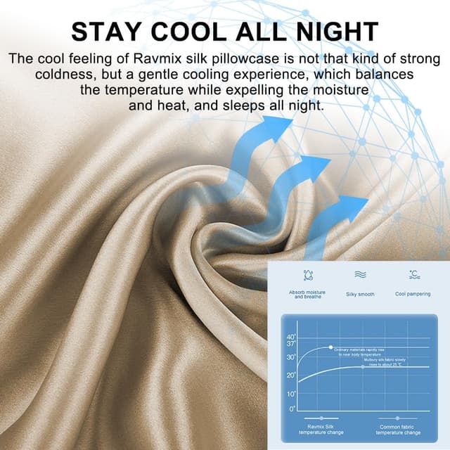 Detalle de Ravmix Silk Pillowcase for Hair and Skin (21Momme) with Hidden Zipper, Taupe, 50×75cm