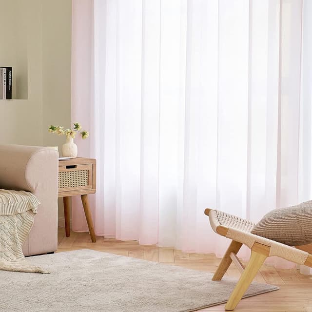 Detalle de EMEMA 2er-Set Sheer Voile-Gardinen mit Ösen, transparentes Polyester, 140 x 215 cm (B x H), rosa