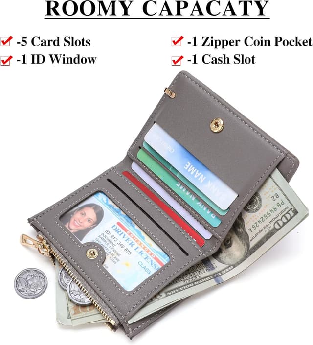 Detalle de FALAN MULE Small Wallet for Women RFID Blocking – Compact bifold wallet with zip coin pocket