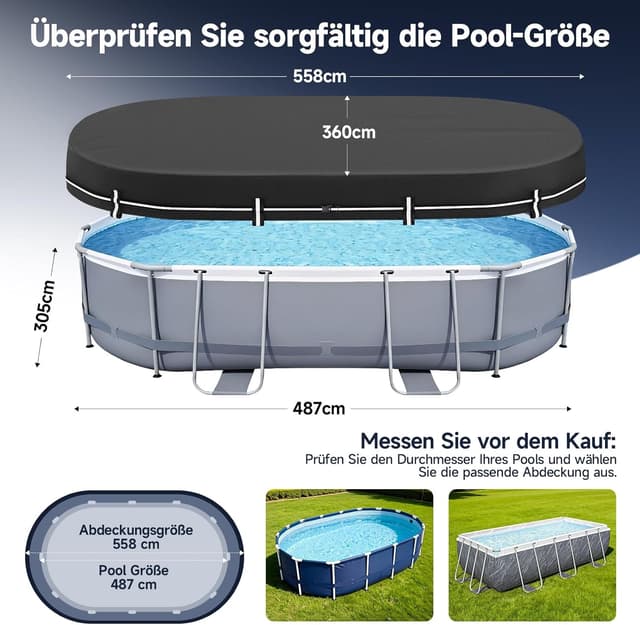 Detalle 2 de LXKCKJ Poolabdeckung rechteckig (2-in-1) für 480x300 cm Becken – Solarplane & Winterabdeckung, 570x365 cm