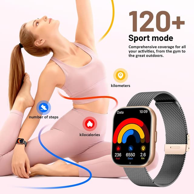 Detalle de SLOKSFil Smartwatch Donna con schermo TFT 1,75", Bluetooth chiamate, frequenza cardiaca, SpO2 e fino a 120+ modalità sport