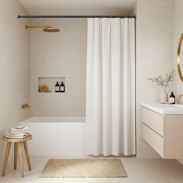 Detalle de Zipglo Teleskop-Duschvorhangstange ohne Bohren (113–196 cm) in Schwarz – Spannstange für Bad, Küche & mehr