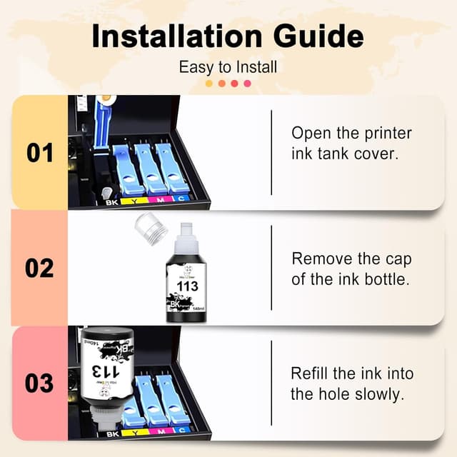Detalle 2 de Miss Deer 113 inchiostro compatibile per Epson EcoTank (multipack) per ET-5150, ET-5170, ET-5800 Pro e altri