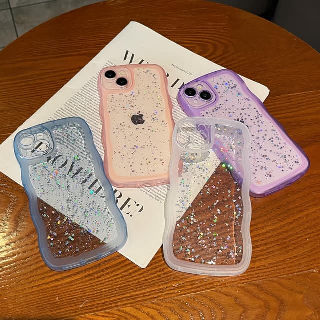 Thumbnail 6 de ZTOFERA Handyhülle für iPhone 15 (6,1") – transparente TPU-Schutzhülle mit Wellenrahmen und Sternen-Design, blau