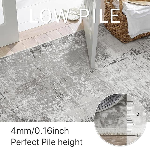 Detalle de BEIMO waschbarer Kurzflor-Teppich für Wohnzimmer & Schlafzimmer (160×230 cm), abstraktes Grau-Braun-Design