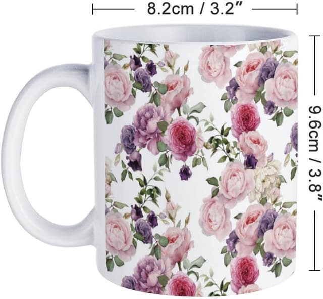 Detalle de ENSFTF Ceramic Mug – Rose Pattern, 11oz (Dishwasher Safe) for Coffee, Tea & Hot Drinks