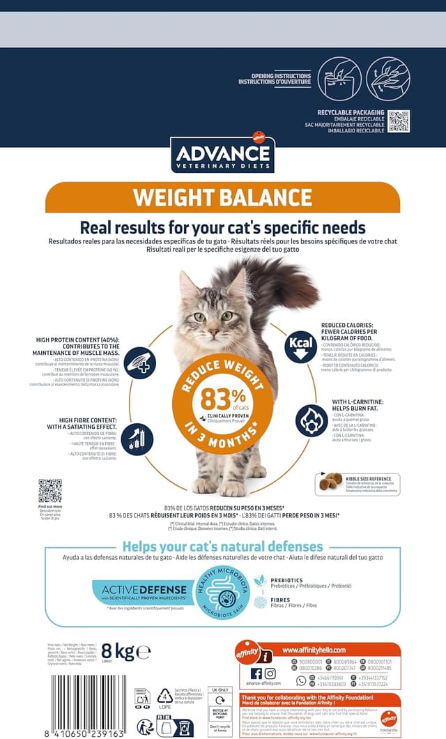 Thumbnail 3 de Advance Veterinary Diets Weight Balance, Pienso para Gatos con Problemas de sobrepeso, 8kg