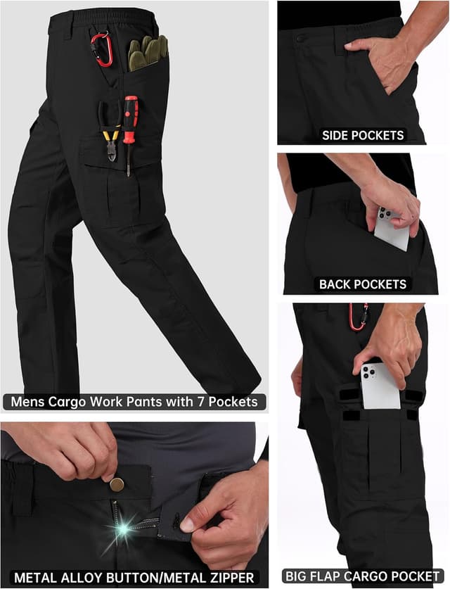 Detalle de CNBQDD Men’s Ripstop Waterproof Cargo Work Pants with 7 Pockets (Tactical Hiking Style)
