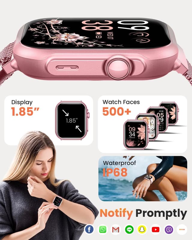 Thumbnail 6 de Montre connectée femme Oliimptek : smartwatch avec autonomie annoncée jusqu’à 100 jours, SpO2 et appels Bluetooth 5,3 (rose)